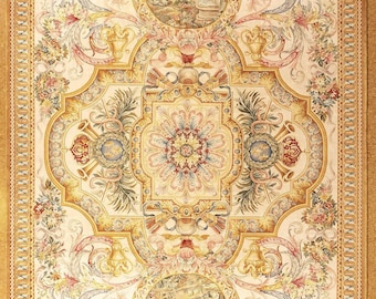 9.10 x 14.1 Savonnerie Carpet, Hand Knotted French Technique, Meter Size 3.00 x 4.27