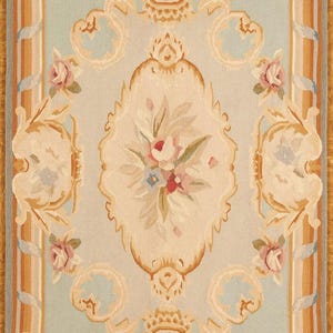 2.6 x 3.8 Aubusson Carpet Meter Size is .76 x 112 Wool Tapestry Weave Entirely Hand Made