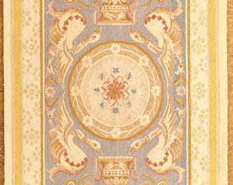 2.8 x 3.10 Vintage Look New Aubusson Carpet ( Tapestry Weave )