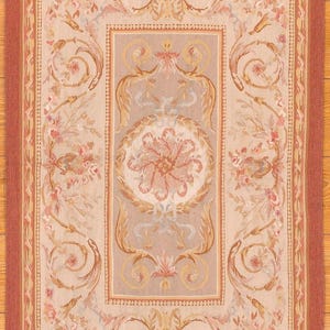 31 x 47 Inches Aubusson Weave Tapestry Carpet. Recreated From An Original Antique Entirely Hand Made