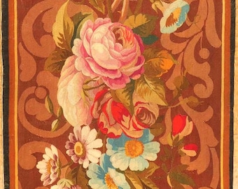 3 x 6.7 Antique French Aubusson Carpet 1237