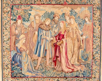 Marriage Of Ruth Antique French Tapestry 8.1 x 8.10 King Davids's Great Grandmother. Silk Foundation.