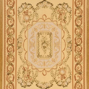 5x7 Yellow Aubusson Carpet, New Hand woven In The Historic French Tapestry Weave Technique Meter Size 150 x 216