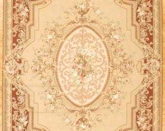 6 x 9.1 French Aubusson Needlepoint Hand Made Carpet Made With Premium Wool In China