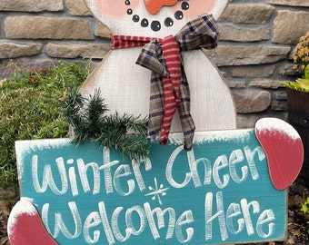 E-PATTERN Winter Cheer Welcome Here Porch Stander Snowman DIY Wood Craft Pattern