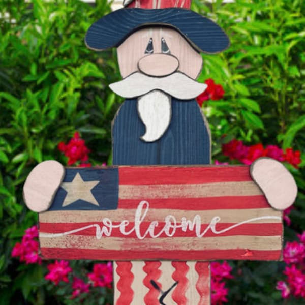 MAIL-out-PATTERN Americana Porch Stander "Welcome Uncle Sam" Wood Craft DIY Pattern