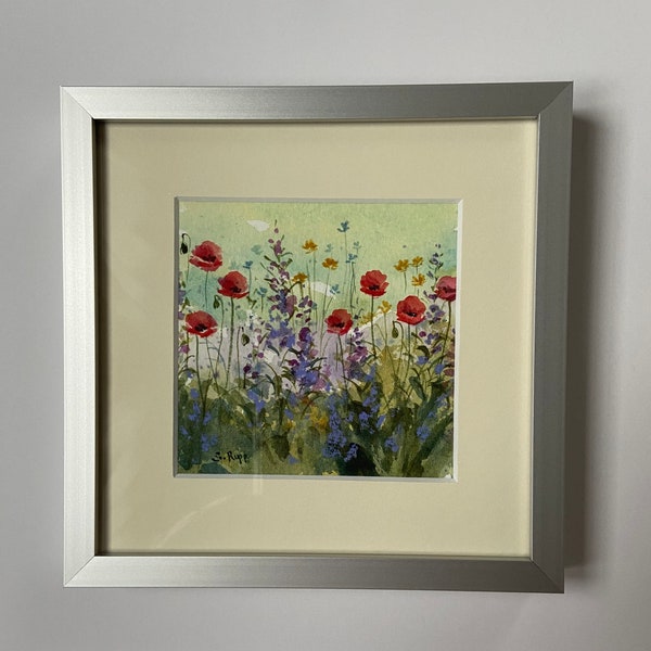Wildflowers with Poppies, original watercolor painting