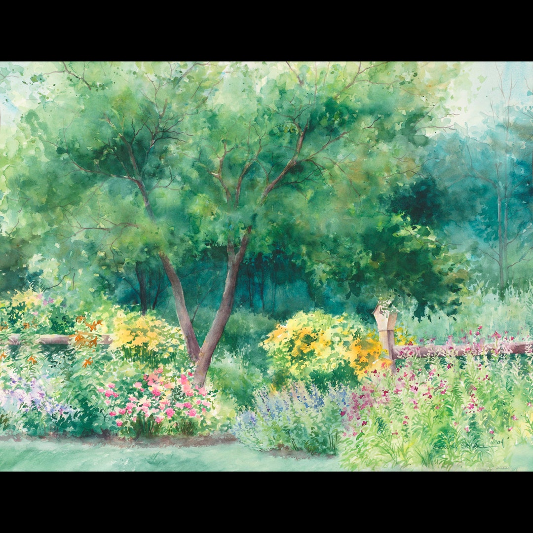 Garden Painting Green Decor Garden Wall Art Flower Etsy