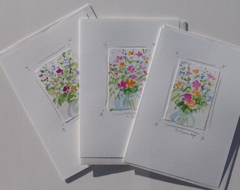 Handmade cards, original watercolor notecards with flowers, set of 3