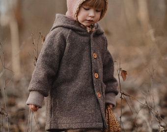 Veste de promenade « Jona », unie, laine vierge, enfant, bébé, manteau de promenade en laine