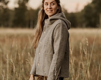 Wool jacket for women, hooded jacket woman, wool coat ladies