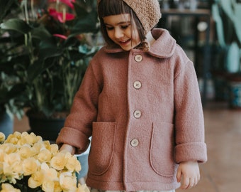 Woolen coat Malin, virgin wool, choice of color, peter pan collar