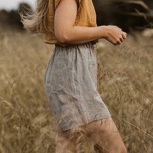 Linen shorts for women, paperbag design, woman linen pants