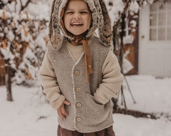 Gilet doublé « Lars », gilet en laine, doublure en peluche, laine vierge, couleur souhaitée, gilet en laine bébé enfant, gilet d'hiver