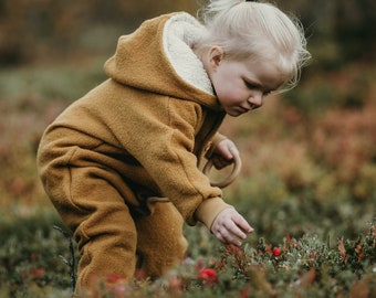 Salopette en laine, « Mika », unie, combinaison de promenade, sans doublure, couleur souhaitée, bébé, enfant