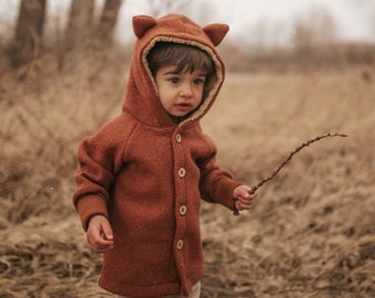 Veste de promenade "Lille Rev", laine vierge, petit renard, rouille, couleur souhaitée