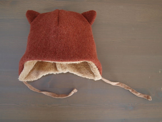 Wool Hat Lille Rev, Little Fox, Organic Cotton Teddy Lining  display picture 3