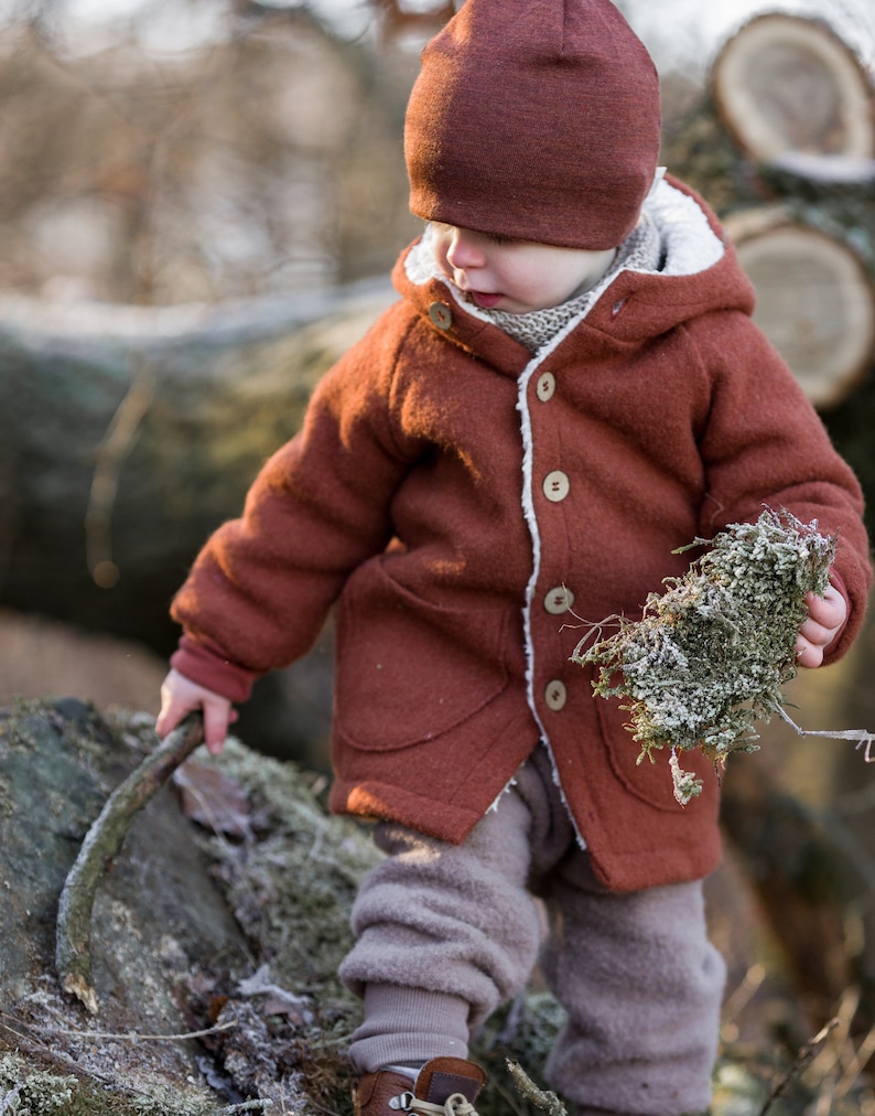 Veste de promenade doublure en peluche, Jona , laine vierge, couleur au choix, veste en laine bébé enfant, veste d'hiver image 4