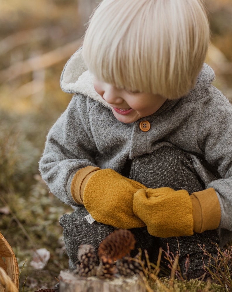 Woolen mittens for kids, organic cuffs, boiled, gloves, kids, baby image 2