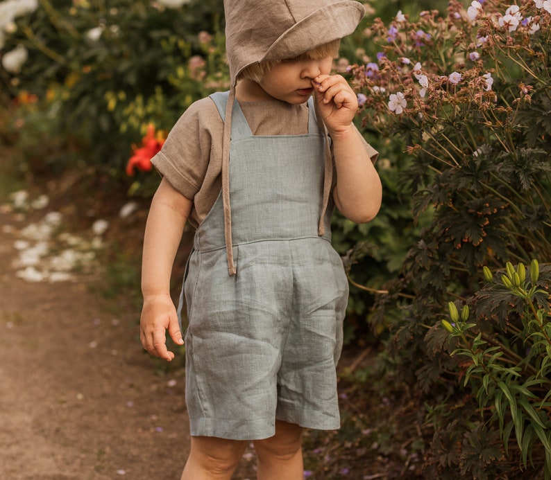 Linen Dungarees for babys, kids, linen romper image 4