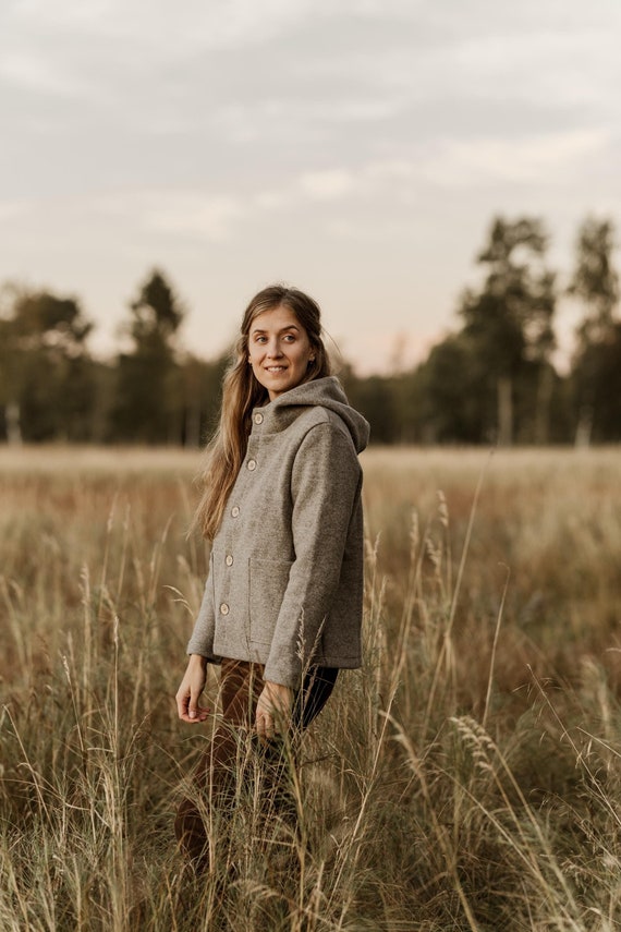 Walkjacke für Damen, Schurwolle, Frauen, Frauenjacke, Mantel, Kapuzenjacke
