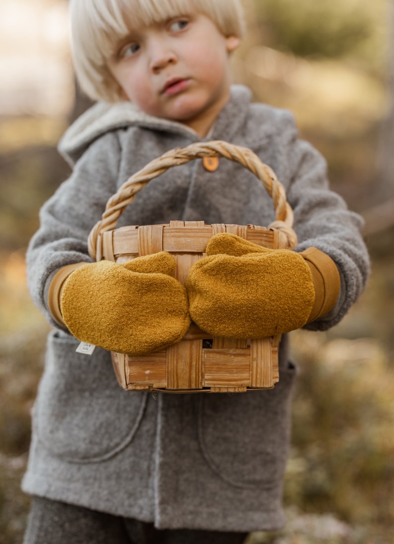 Woolen mittens for kids, organic cuffs, boiled, gloves, kids, baby image 1