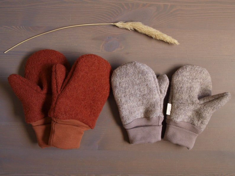 Woolen mittens for kids, organic cuffs, boiled, gloves, kids, baby image 3