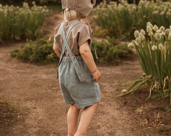 Linen Dungarees for babys, kids, linen romper