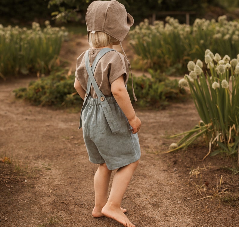 Linen Dungarees for babys, kids, linen romper image 1