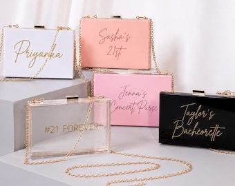 Personalized Acrylic Clutch Purse – Custom Name Bag for Weddings, Birthdays, Concerts & More
