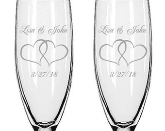 Gifts Infinity 2 Engraved Wedding Interlock Hearts Champagne Flutes Personalized Toasting Glassessses