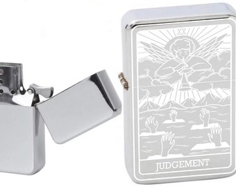 Laser Engraved Tarot Card Lighter: The Judgement, Chrome Windproof