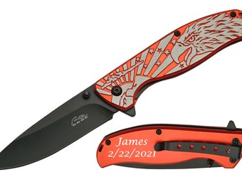 Personalized Laser Engraved Eagle Pride Folding Knife Fathers Day, Graduation Gifts, Gifts For Men Free Engraving