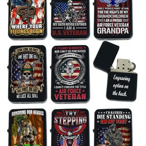 Custom Veteran USA Military Available Unique Collectible Gifts Infinity Black Matt Windproof Lighters!