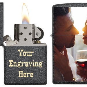 Custom Zippo Classic Iron Stone  Lighter! Personalize Zippo Lighter with Your Photo, Image or Logo and engraving on the back! Customized