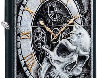 Custom Personalized Skull Clock Design Zippo Windproof Lighter Free Engraving #29854