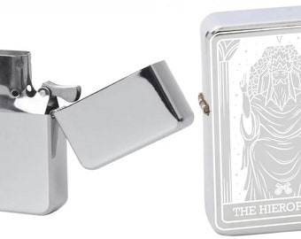 The Hierophant Tarot Card Lighter: Laser Engraved Chrome Windproof