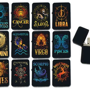 Birthday Zodiac signs, horoscope symbols, astrology icons collection Gifts Infinity Black Matt Windproof Lighters!