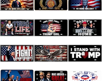 Trump License Plate Frame – Patriotic USA Flag Auto Frame – Metal Car Tag Holder –Decorative – Home Decor Gift