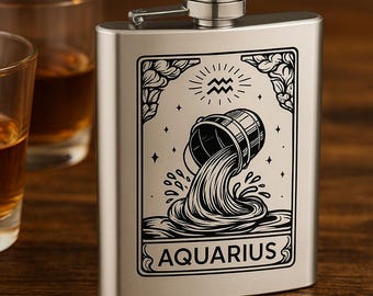 Gifts Infinity 8 Oz. Aquarius Zodiac, Astrology, Horoscope Flask Groomsmen/Bridesmaid Gift!