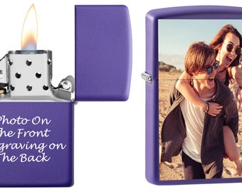 Custom Zippo Lighter! Purple Personalize Zippo Lighter with Your Image or Logo! Customized
