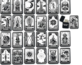 Custom Tarot Card Lighter: Laser Engraved Major Arcana, Windproof Black Matte