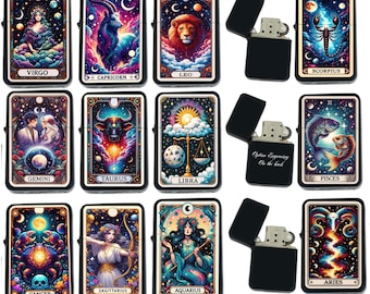 Zodiac Signs Birthday Horoscope Astrology Icons – Gifts Infinity Black Matte Windproof Lighter