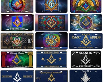 Freemason Grand Lodge License Plate Frame – Masonic Emblem Decorative Car Tag – Square & Compasses Symbol