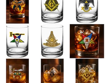 Whiskey Glass 11oz UV Printed Masonic, OES Past Matron, Shrine, 32nd Degree Scottish Rite, 33rd Degree Scottish Rite, Past-Master