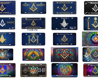 Freemason Grand Lodge License Plate Frame –  Masonic Emblem Decorative Car Tag – Square & Compasses Symbol