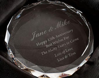 Custom Engraved Round Crystal Glass Paperweight – Personalized Gift for Anniversary, Wedding, or Corporate Recognition