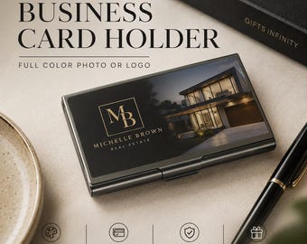 Custom Full Color Photo or Logo Gunmetal Stainless Steel Business Card Holder
