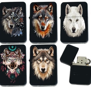 Wolf UV printed Metal Black Matt Windproof Lighters!