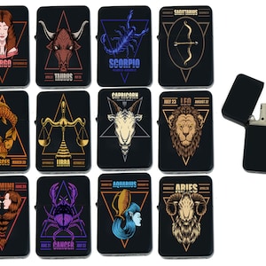 Birthday Zodiac signs, horoscope symbols, astrology icons collection Gifts Infinity Black Matt Windproof Lighters!